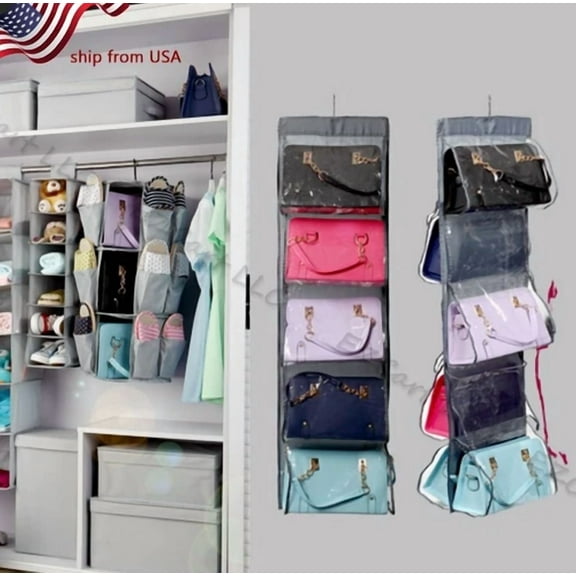 10 Pocket Shelf Purse Handbag Hanging Tidy Organizer Storage Closet Rack Hanger