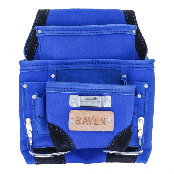 10 Pocket Tool Belt Pouch Heavy Duty Suede Leather Fits Hammer And Nails - Blue