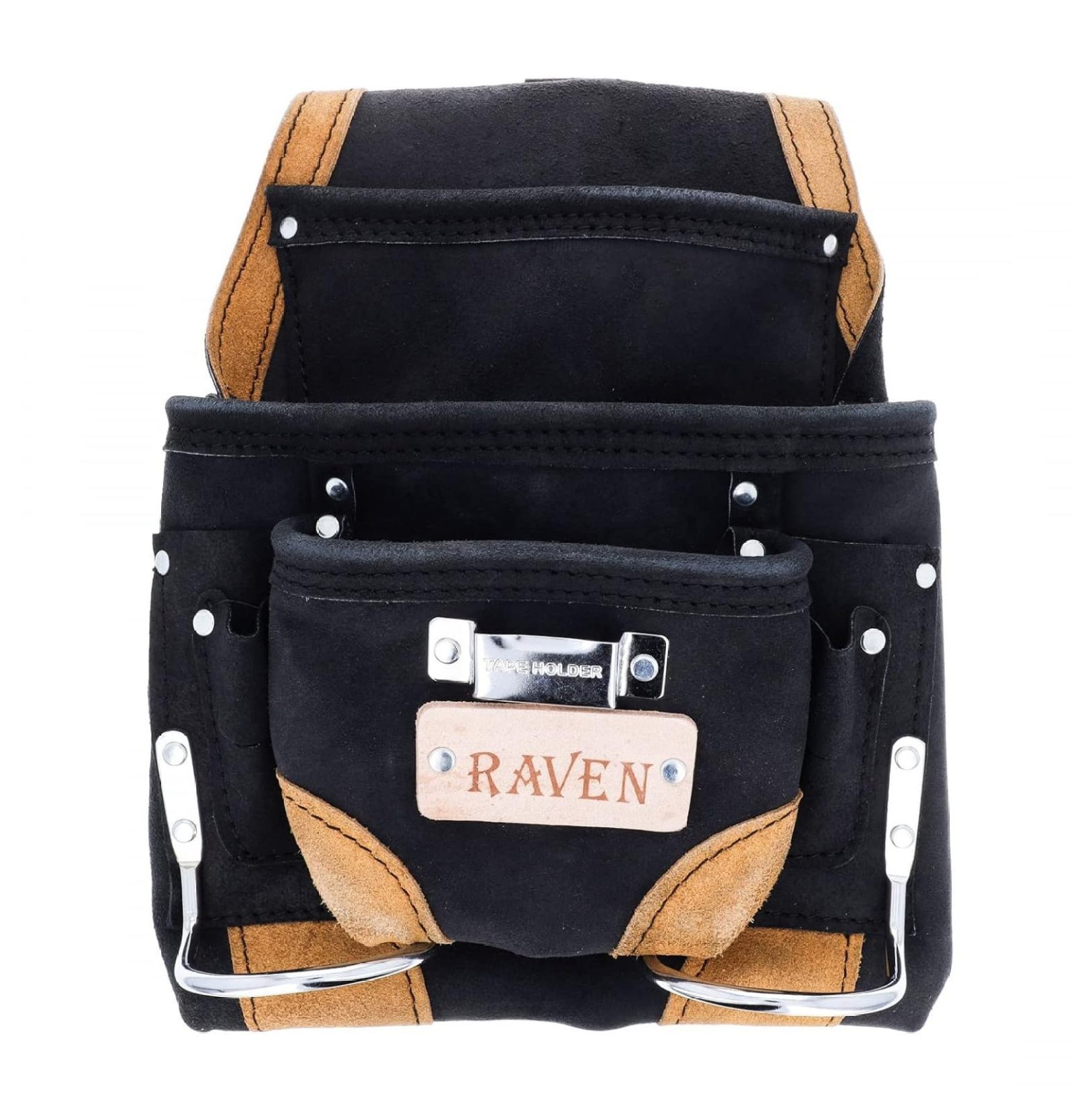 10 Pocket Heavy Duty Suede Leather Tool Belt Pouch - Pink, Fits Hammer & Nails, 3" Belt Loop, Metal Tape Clip