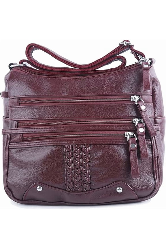 10 Pockets Crossbody Purse for Women Medium Pocketbooks Ladies Soft PU Leather Shoulder Bag Ladies Top Handle Satchel