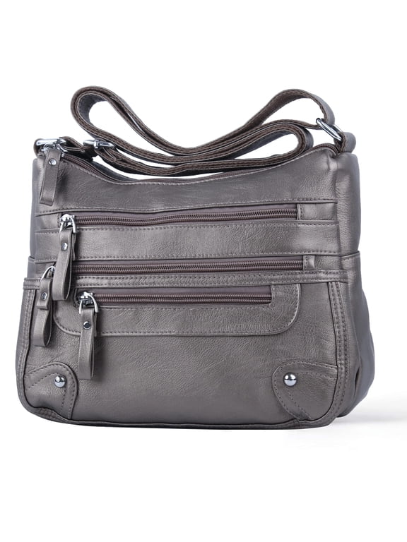 10 Pockets Crossbody Purses for Women Medium Pocketbooks Lightweight Ladies Satchel Bag Multi Pocket Shoulder Handbag
