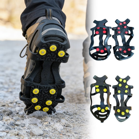 10-Point Steel Ice Cleats for Shoes - Non- Snow Traction Crampons with Rubber Spikes | Universal Anti- Overshoe for Walking, Running & Ice Sports | -On Stretch Design