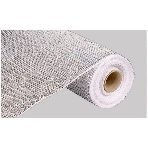 10" Poly Mesh Rolls Deluxe Wide White Laser Silver Foil Solid 10 Inches Wide by 10 Yards Long Poly Mesh Makes Creating Bows, Wreaths, Garland/Gift Wrap Easy