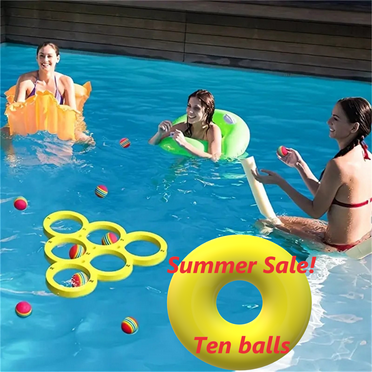 Under 10, Pool Game Floaties, 10 Colorful Toss Balls, Interactive Toss Toy, Fun Pool Party Accessory, Swim Game, Family Entertainment, Beach Pool Toys Reduced Price | Foam, Yellow, Akmoler