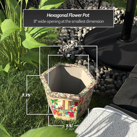 10" Porcelain Flower Pot, Rose Medallion