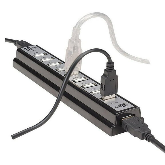 10 Port Hi- USB 2.0 Hub with Power Adapter, USB 2.0 Hub 10 Port for PC Laptop with LED Indicator, USB Hubs for Computer with Plug and Play Hot Plug