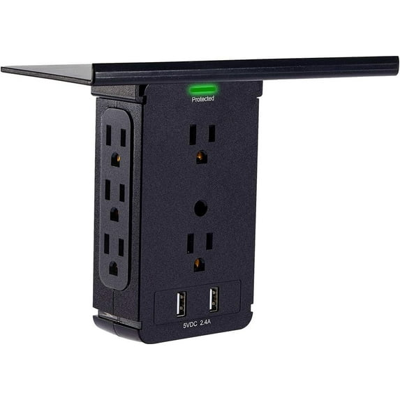 10 in 1 Wall Outlet Extender with Shelf, 8 AC Outlets and 2 USB Ports ...