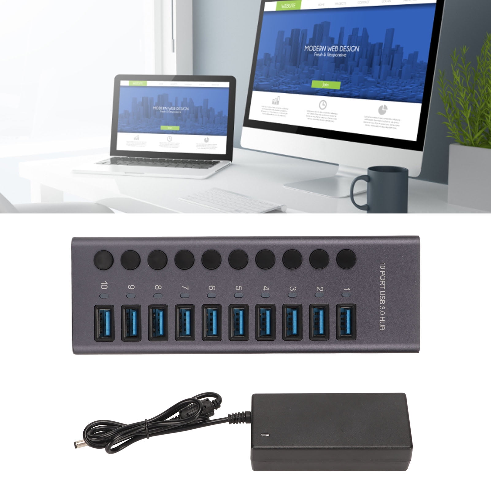 10,Port USB 3.0 Hub With Independent Power, Fast Data Transfer Device ...