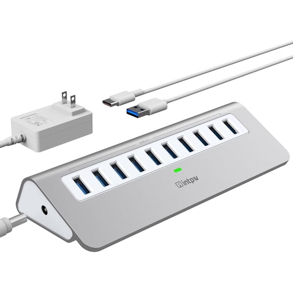 10 Port USB 3.2 Hub, YH6 10Gbps Powered Hub with 36W Power Adapter, USB-A & USB-C Cables, Aluminum Data-Only for Laptop, PC, Mac, Windows, Linux, Chrome OS