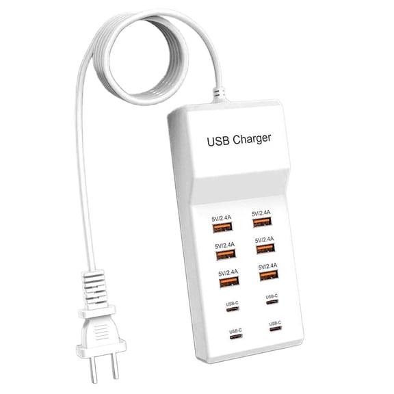 10-Port USB C + USB A Charger, Portable USB Charging Station, Compatible with iPhone, iPad, AirPods, Apple Watch, Android Phone Tablet, Game Console