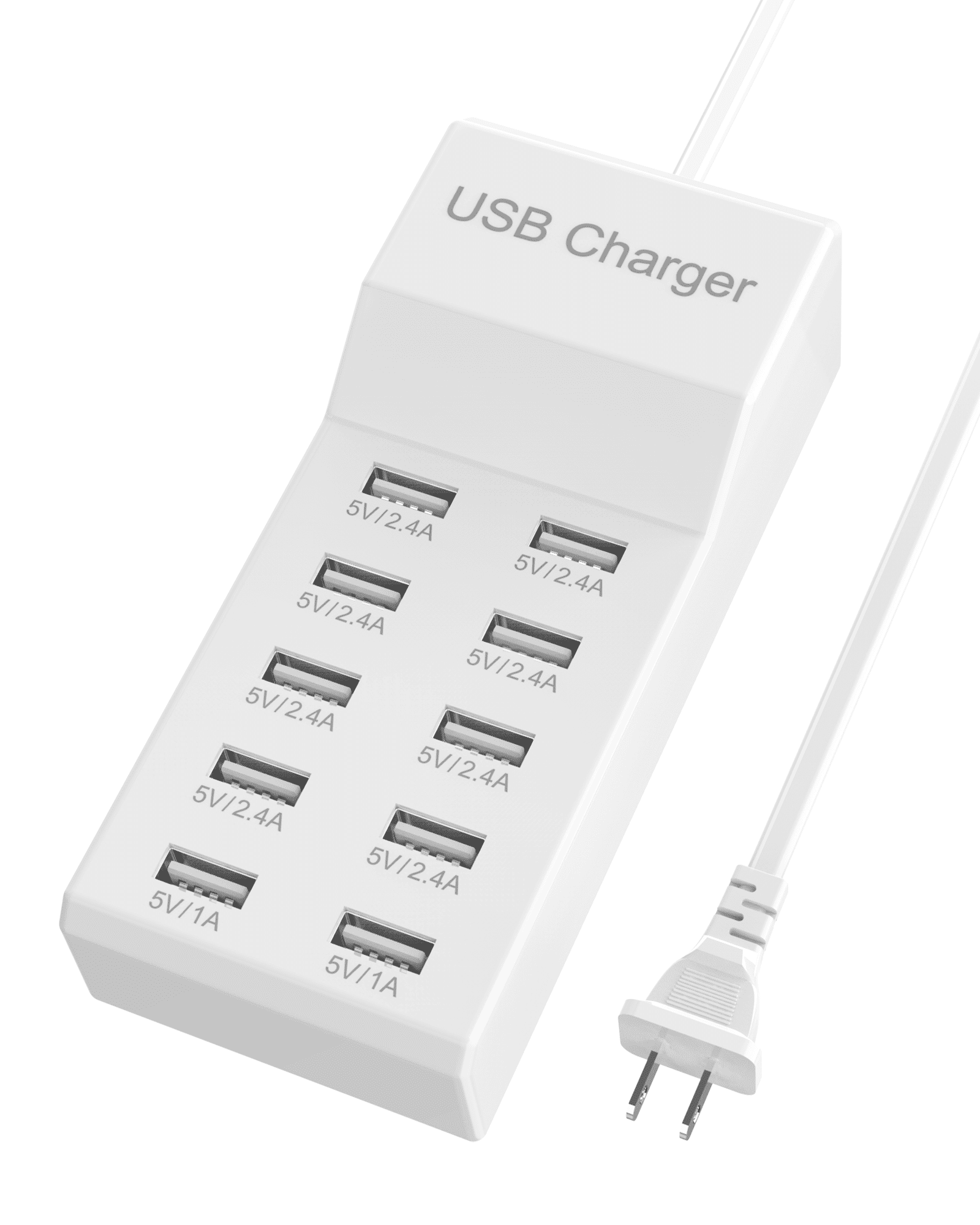 10-Port USB Charger Block Charging Station USB Charging Ports for iPhone  Galaxy Multiple Devices Smart Phone Tablet Headphones Watch