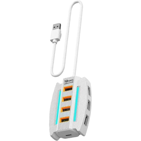 10-Port USB Docking Station USB Hub Expansion Base with Light 47.2in Cable USB Extension Data Transfer Expander