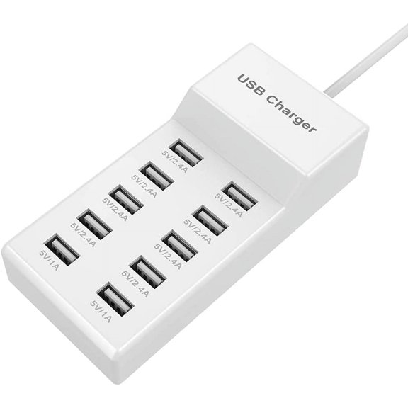 10-Port USB Wall Charger Station with Rapid Charging Auto Detect Technology Safety Guaranteed Family-Sized USB Ports for Multiple Devices Smart Phone Tablet Laptop Computer