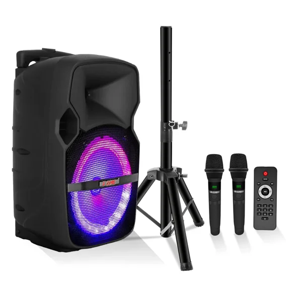 10" Portable Bluetooth Party Speaker with 2 Wireless Mics  400W Rechargeable PA System, Karaoke Boombox & Tripod Stand for Outdoor Events