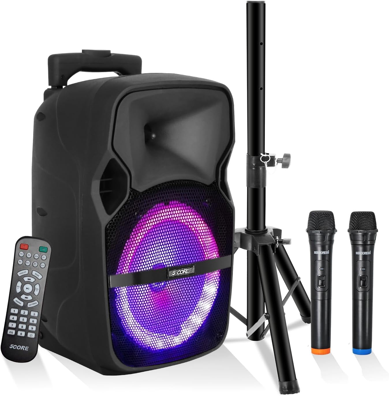 8" Portable Bluetooth Party Speaker with 2 Wireless Mics – 250W Rechargeable PA System, Karaoke Boombox & Tripod Stand for Outdoor Events