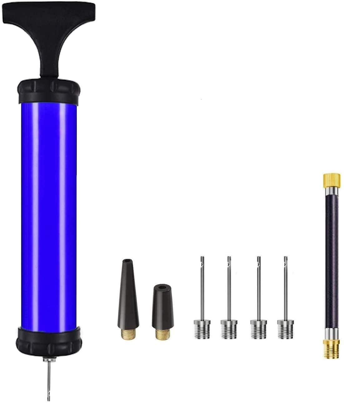 10" Portable Hand Air Ball Pump Inflator Kit with Needle, Nozzle, Extension Hose for Soccer Basketball Football Volleyball Water Polo Rugby Exercise Sports Ball Balloon Swim Inflatables