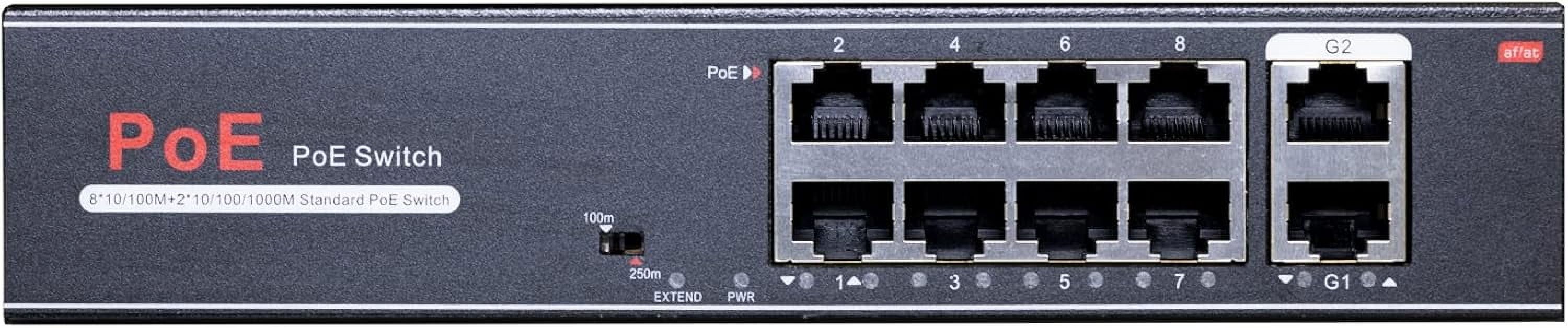 10 Ports Gigabit uplink Ethernet PoE Switch with 8*10/100M PoE and 2GE RJ45 Ports,120 Watts, Unmanaged Network Switch