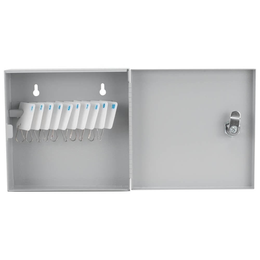 Gray Steel Key Cabinet with Numbered Tags for 10 Keys