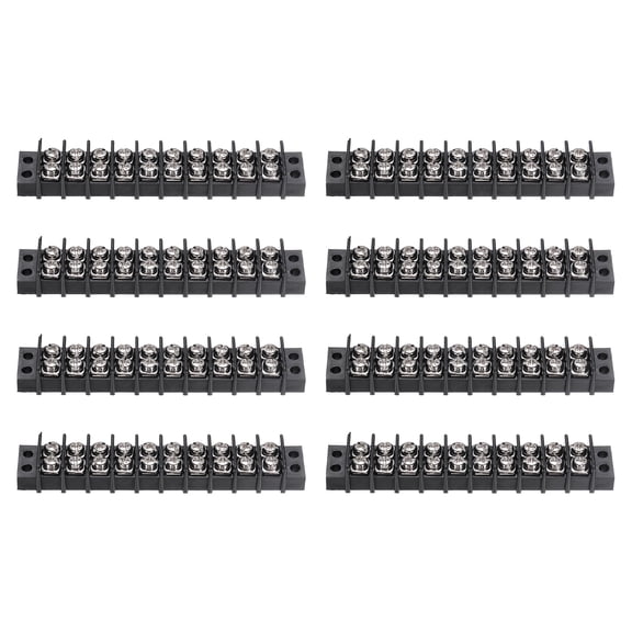 10 Position Screw Terminal Blocks, 300V 20A 9.5mm Pitch 10 Circuit Double Row Terminals Strip Wire Connectors for Electrical Wire Connecting Marine Car Audio, Pack of 8