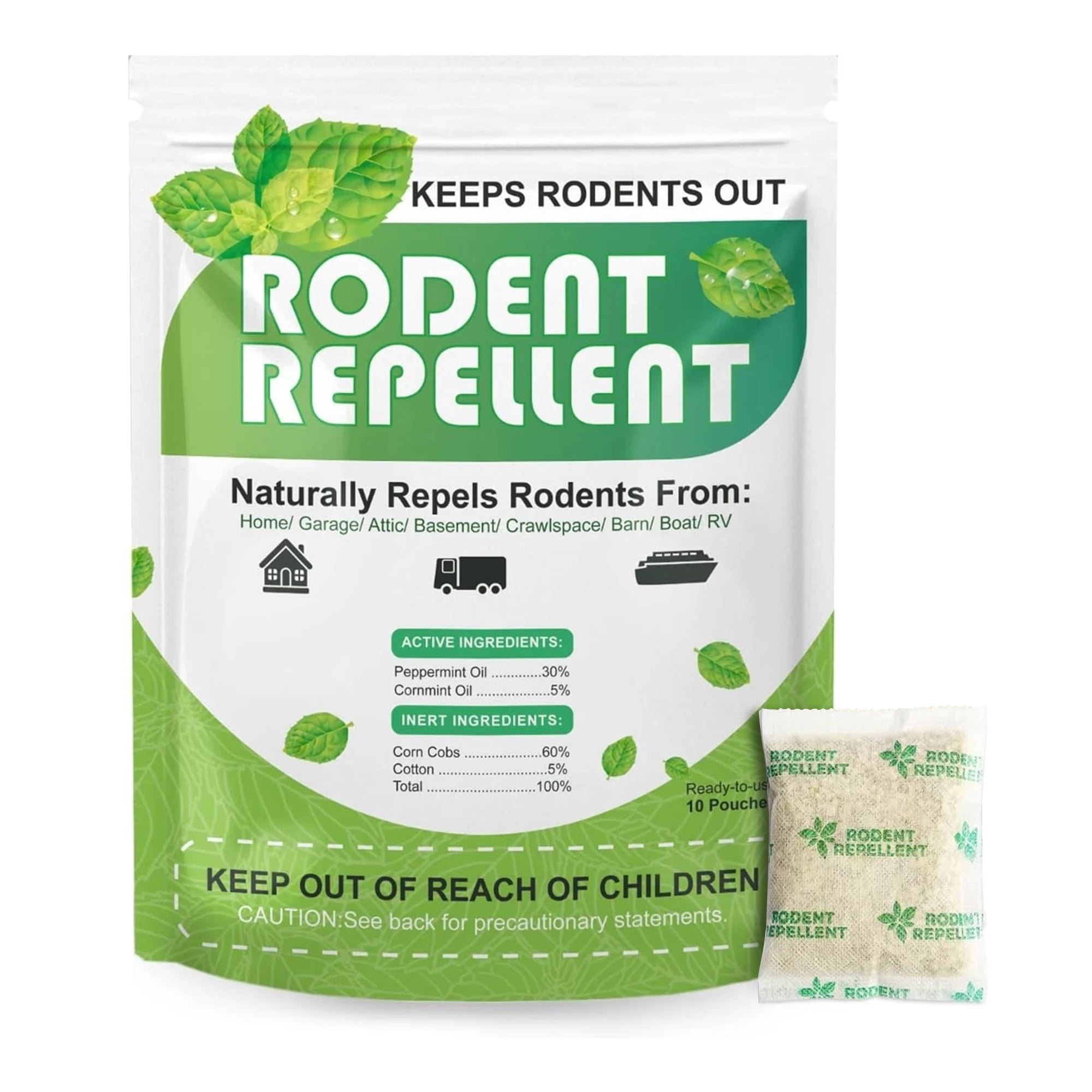 10 Pouches Mouse Repellent Pouches, Peppermint Oil to Repel Mice and