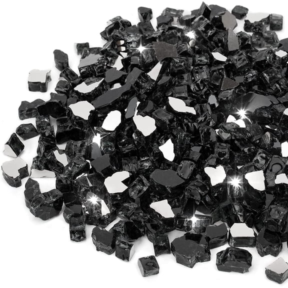 10-Pound Fire Glass - 1/2 inch Reflective Tempered Fire Glass for Fireplace Fire Pit, Onyx Black Reflective