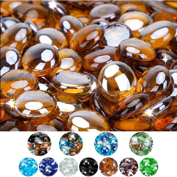 10 Pound Fire Glass Beads, 1/2" Reflective Round Fire Glass Drops for Fireplace Fire Pit & Lanscaping, High Luster Caramel