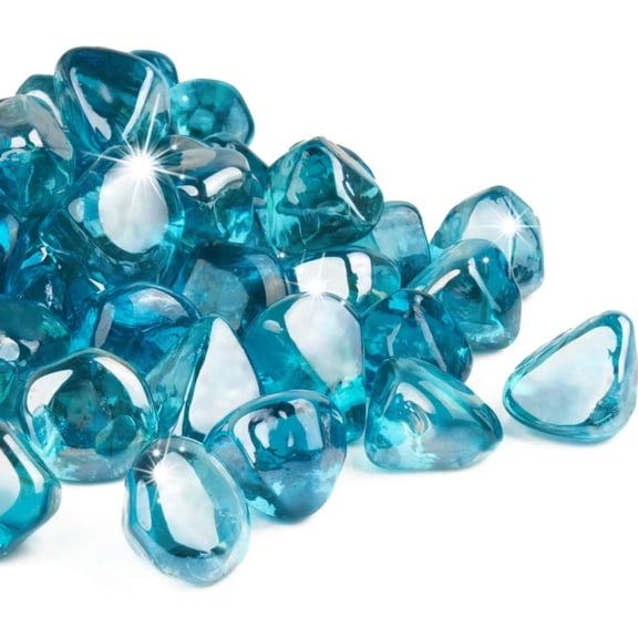 10 Pound Fire Glass Diamonds 1 Inch, Fire Pit Glass Rocks for Gas Fireplace and Fire Pit, Caribbean Blue, High Luster