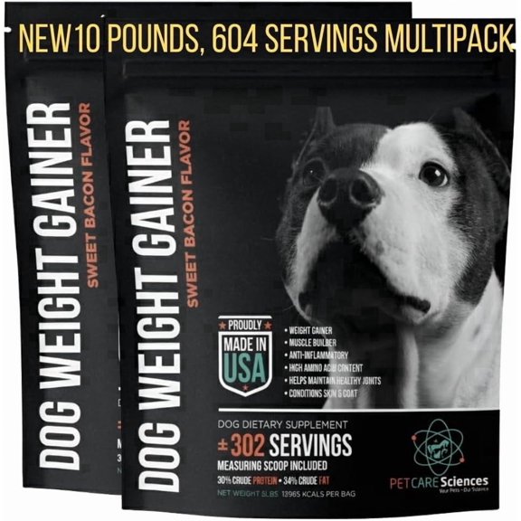 (10 Pounds) 604 Servings - 2 Pack of 5 Pounds Dog Weight Gainer - Weight Gain Supplements for Dogs - Canine and Dog Muscle Builder - Made in The USA