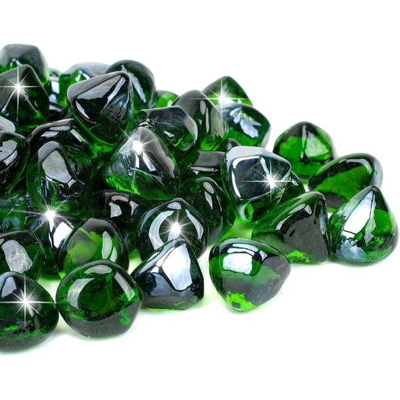 10 Pounds Diamond Fire Glass, 1 inch High Luster Reflective Fire Pit Glass Rocks for Propane & Natural Gas Fire Pits Fireplace & Lanscape, Emerald Green