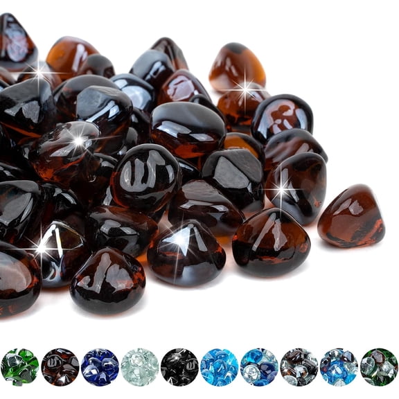 10 Pounds Diamond Fire Glass, 1 inch High Luster Reflective Fire Pit Glass Rocks for Propane & Natural Gas Fire Pits Fireplace & Lanscape, Amber