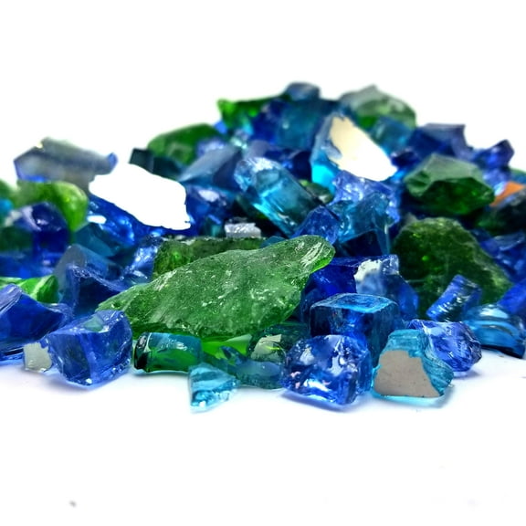 (10 Pounds) Green, Blue & Teal Premium Reflective Blended Fire Glass, Tempered For Fire Pit & Fireplace (Sea Green)