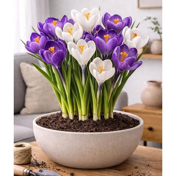 10 Pre-Chilled Purple and White Crocus Bulbs for Forcing Indoors Holiday Gift Easy Flowers in Pots or Planters Bloom Indoors or Plant Outdoors Hostess, Teacher or Office Gift (10 Bulbs)