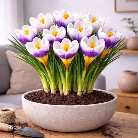 10 Pre-Chilled Tri Color Crocus Bulbs for Forcing Indoors Holiday Gift Easy Flowers in Pots or Planters Bloom Indoors or Plant Outdoors Hostess, Teacher or Office Gift (10 Bulbs)