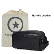 10" Premium Leather Toiletry Travel Pouch With Waterproof Lining | King-Size Handcrafted Vintage Dopp - Kit By Aaron Leather Goods (Black)