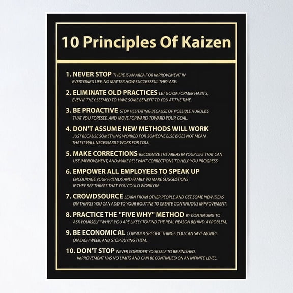 10 Principles Of Kaizen Print Motivational Company Improve Business Improvement Poster, UNFRAMED PAPER POSTER