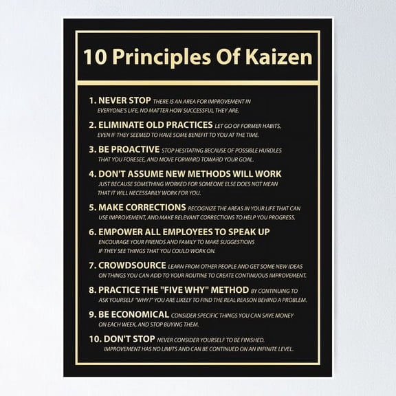 10 Principles Of Kaizen Print Motivational Company Improve Business Improvement Poster