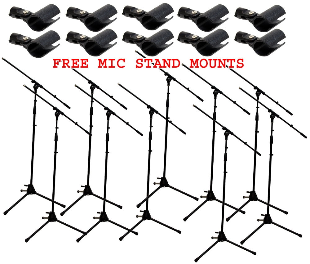 (10) Pro Audio Stage Instrument Boom Microphone Stand & Free Mic Mounts Package