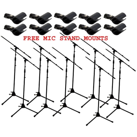 (10) Pro Audio Stage Instrument Boom Microphone Stand & Free Mic Mounts Package