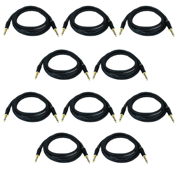 (10) ProX 10FT 1/4" TS to 1/4" TS UnBalanced High Performance Audio Cables [XC-PP10]