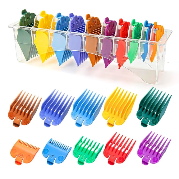 10 Professional Hair Clipper Guards Cutting Guides Compatible with Most Wahl Clippers (Not for All Models) with Organizer, Color Coded Clipper Combs Replacement - 1/16" to 1"