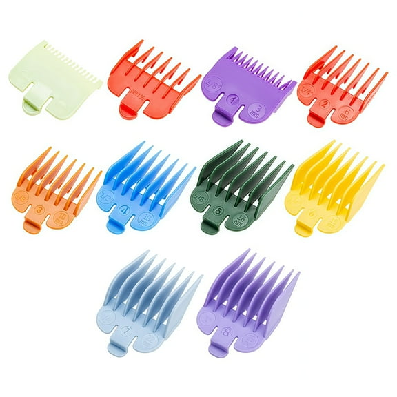10 Professional Hair Clipper Guards Cutting Guides Fits for Most Wahl Clippers with Organizer, Color Coded Clipper Combs Replacement - 1/16" to 1"