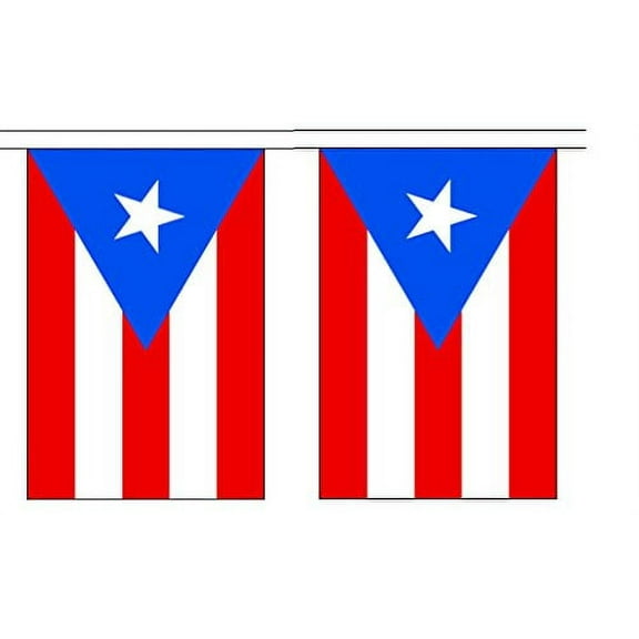 10' Puerto Rico String Flag Party Bunting Has 10 Puerto Rican 6"x9" Polyester Banner Flags Attached, Popular for School Classroom, Bars, Restaurants, World Cup Theme Parties