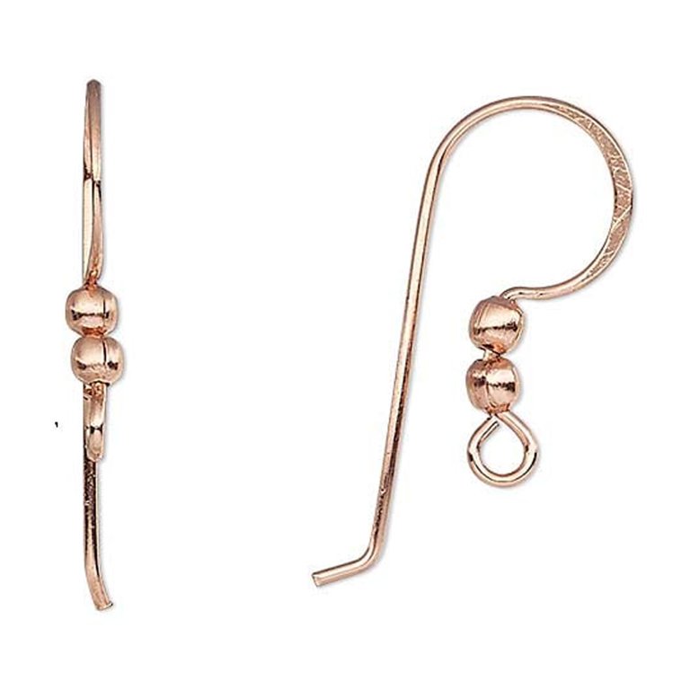copper plated flat fish hook ear wire Bedazzlinbeads 10 Pure 100% Genuine Copper Big 7/8 inch (22mm) Fancy French Hook Fishhook Flat Wire Double Ball Hook Earring Findings with l, Copper