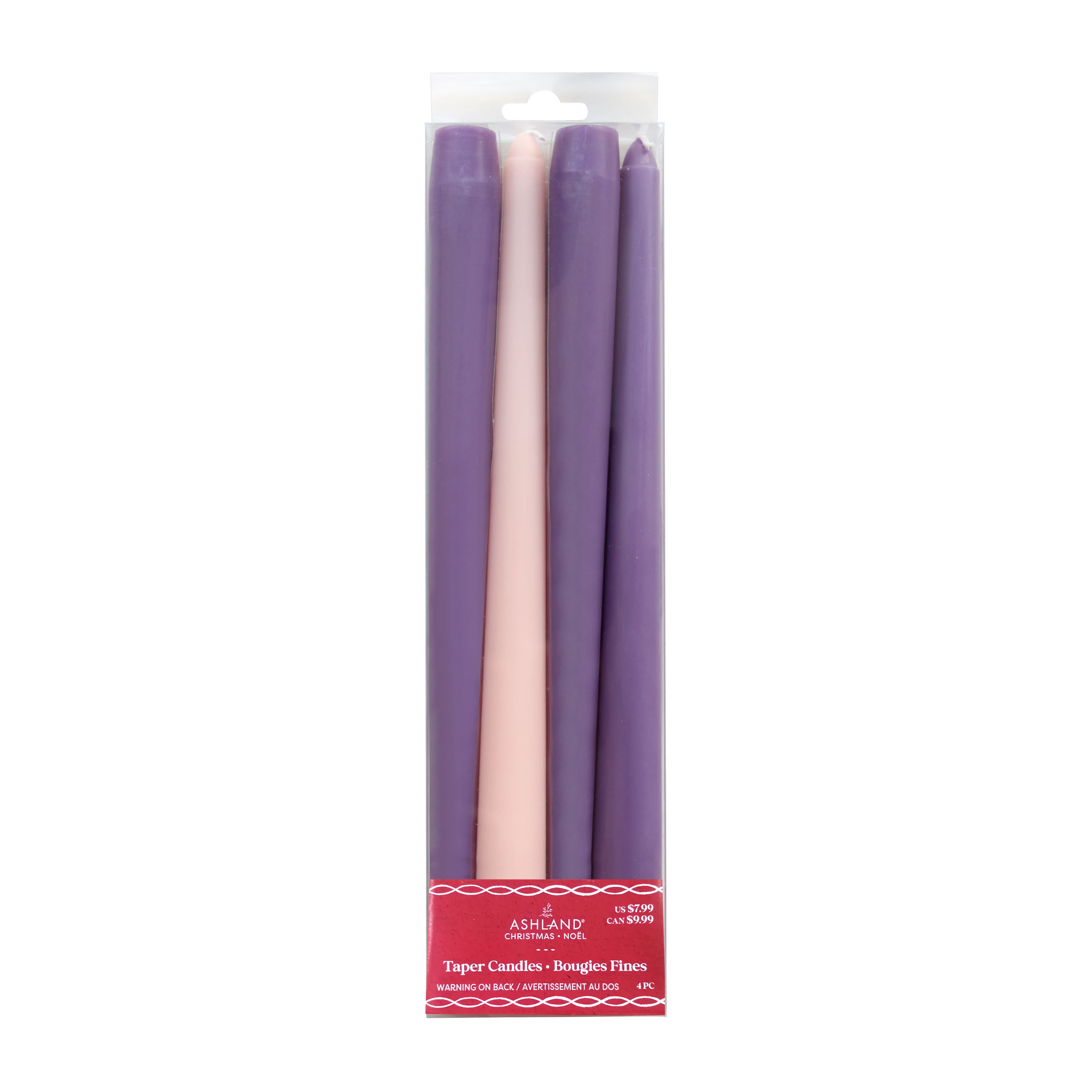 10" Purple & Pink Christmas Taper Candles by Ashland®, 4ct.Christmas
