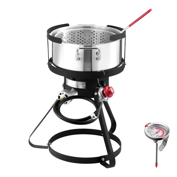 10 Qt Aluminum Outdoor Propane Deep Fryer Kit with Basket for Fish and Wings - Perfect for Backyard Cooking