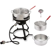 Feasto 10 Qt Aluminum Outdoor Propane Gas Fish Fryer Pot Kit with Strainer Basket, 50,000 BTU Burner, Adjustable 0-5 PSI Regulator, Perfect for Boiling and Frying