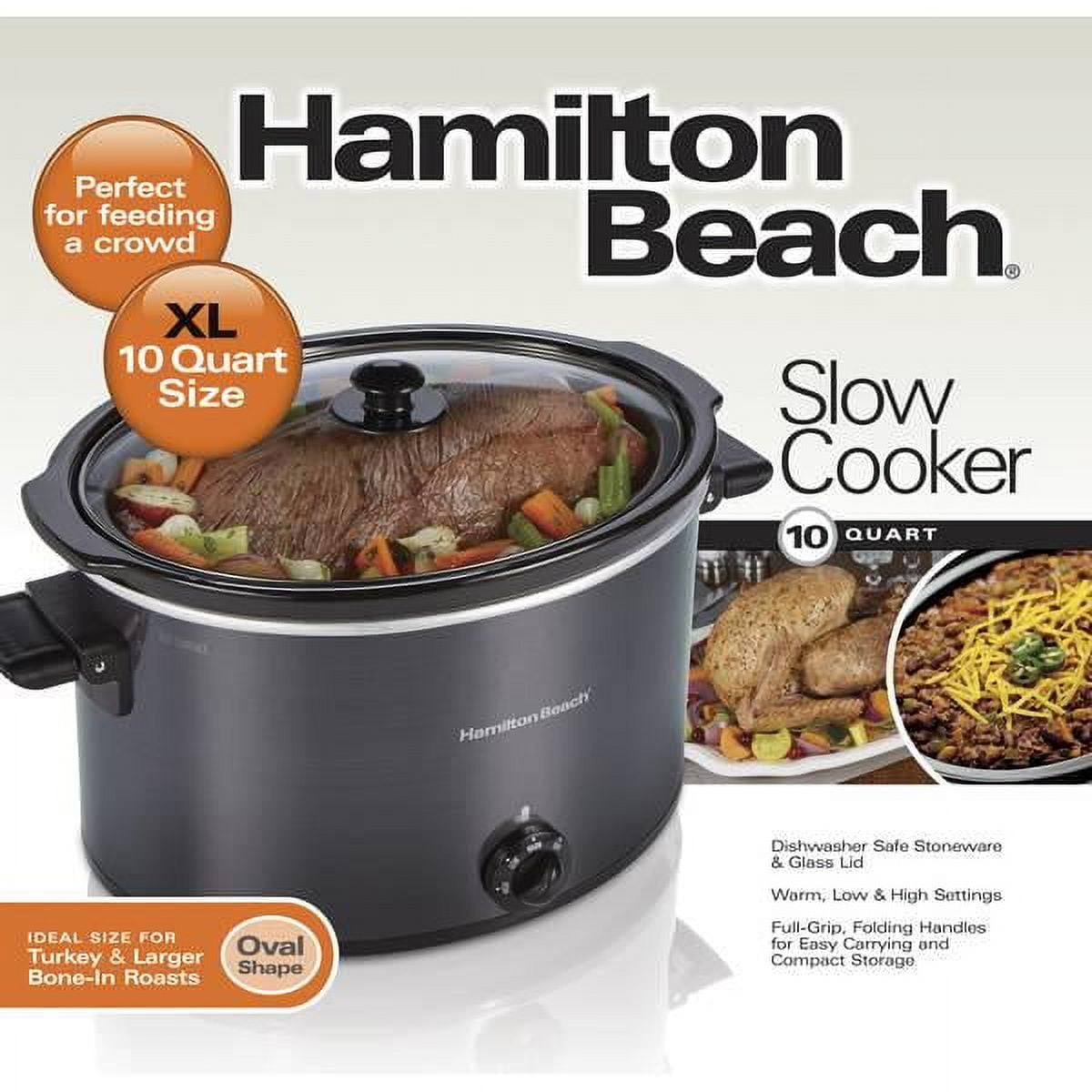 Hamilton Beach Sear & Cook Stock Pot Slow Cooker with Stovetop Safe Crock, Large  10 Quart Capacity, Programmable, Silver (33196)