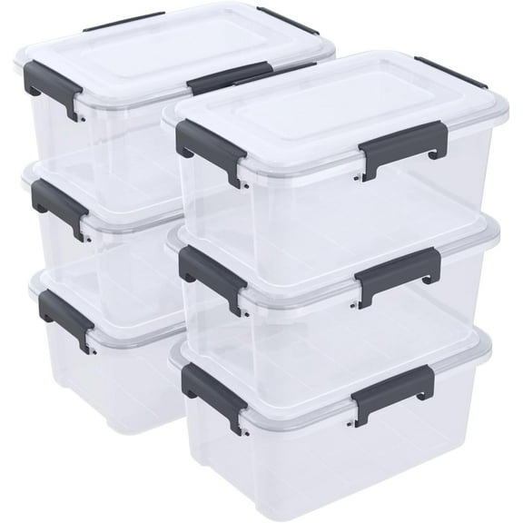 10 Quart Airtight Storage Tote pack of 6, Clear Latching Storage Box