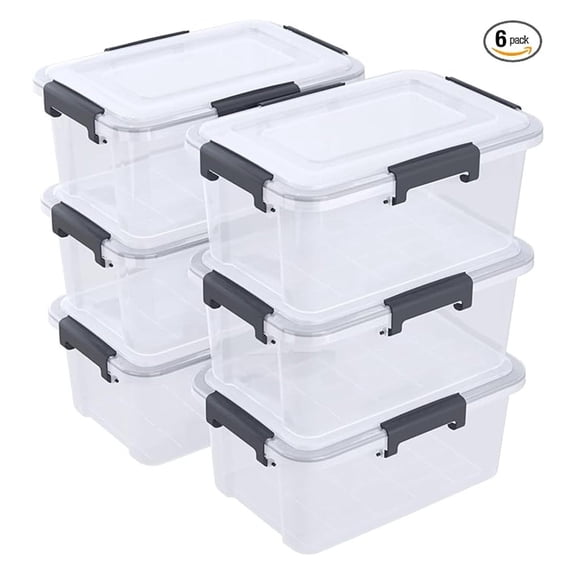 10 Quart Airtight Storage Tote pack of 6, Clear Latching Storage Box