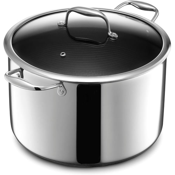 10-Quart Hybrid Nonstick Stockpot with Tempered Glass Lid Stay-Cool Handles Dishwasher-Friendly Oven-Safe Up to 900F Induction Ready Compatible with All Cooktops